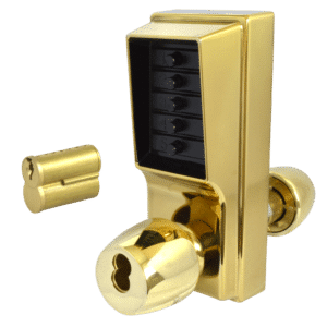 DORMAKABA Series 1000 1041B Knob Operated Digital Lock With Key Override & Passage Set - PB With Cylinder 1041B-03