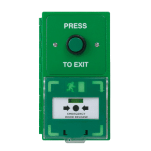 ICS Dual Unit MCP110 Call Point With Green Stainless Steel Exit Button - Vertical DBB-H-08-110-V