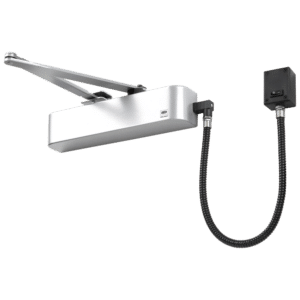 UNION CE4F-E Size 4 Electromagnetic Overhead Door Closer With Swing Free Or Hold Open Facility - Satin Stainless Steel