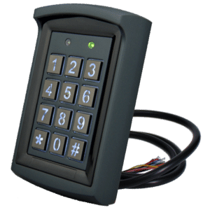 Numeric keypad access reader with wired cable and green LED indicator used for secure entry