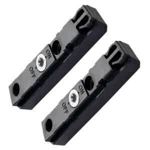 Two small black inline slide switches with ON/OFF markings and metal contact visible for wiring or PCB mounting