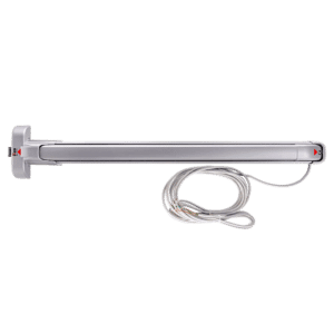 Long aluminum fluorescent light fixture with a cabled power lead and a mounting bracket at one end.