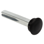 Metal pin with a black round head and a long silver shaft, viewed at an angle.
