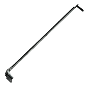 Long black metal mounting arm with clamps at both ends arranged diagonally.