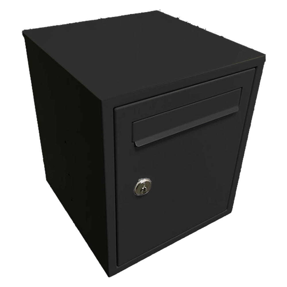 L38177_1 - Ironmongery Warehouse Black metal filing cabinet or pedestal with a lockable front drawer and a recessed handle.