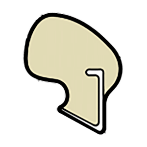 Beige side-profile illustration of an ear viewed from the right side, stylized.