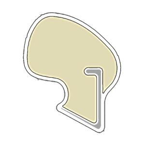 Side view of a beige brain illustration with a bold outline in black.