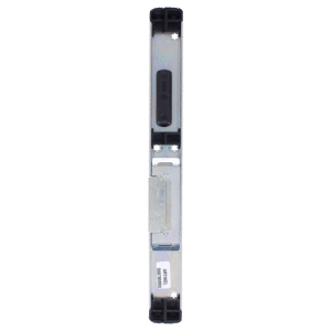 Metal drawer slide rail with black end caps and a central sliding carriage, used for furniture drawers