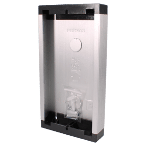 Fermax door entry backplate with circular call button and screws in plastic bag