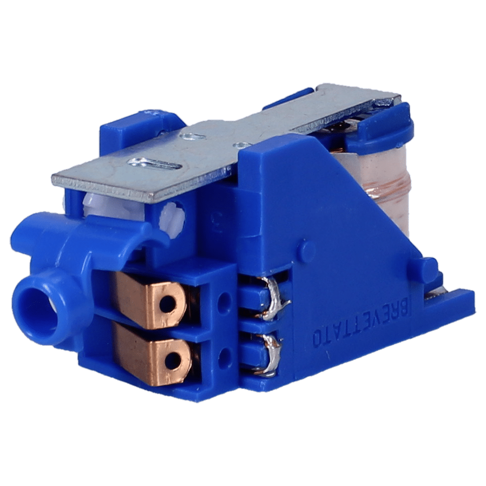 L38226_1 - Ironmongery Warehouse Blue plastic terminal block connector with copper contact tabs for wire insertion; used to join electrical wires.