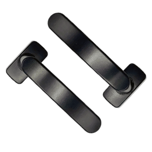 Pair of matte black pull handles arranged diagonally, likely for a cabinet or door.