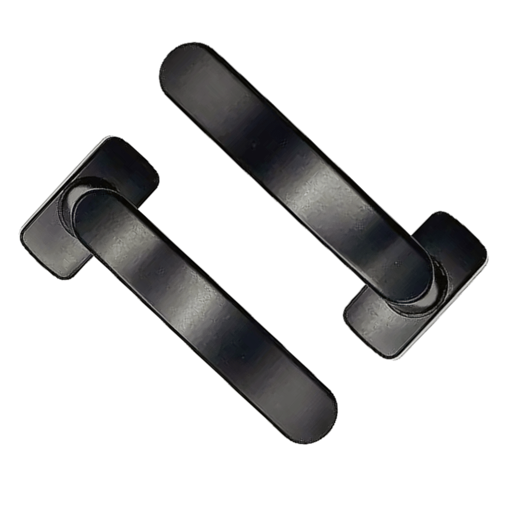 L38247_1 - Ironmongery Warehouse Pair of matte black pull handles arranged diagonally, likely for a cabinet or door.