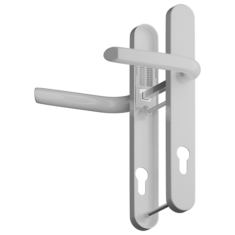 AS12520_1 - Ironmongery Warehouse White lever door handle with vertical backplate and exposed latch mechanism