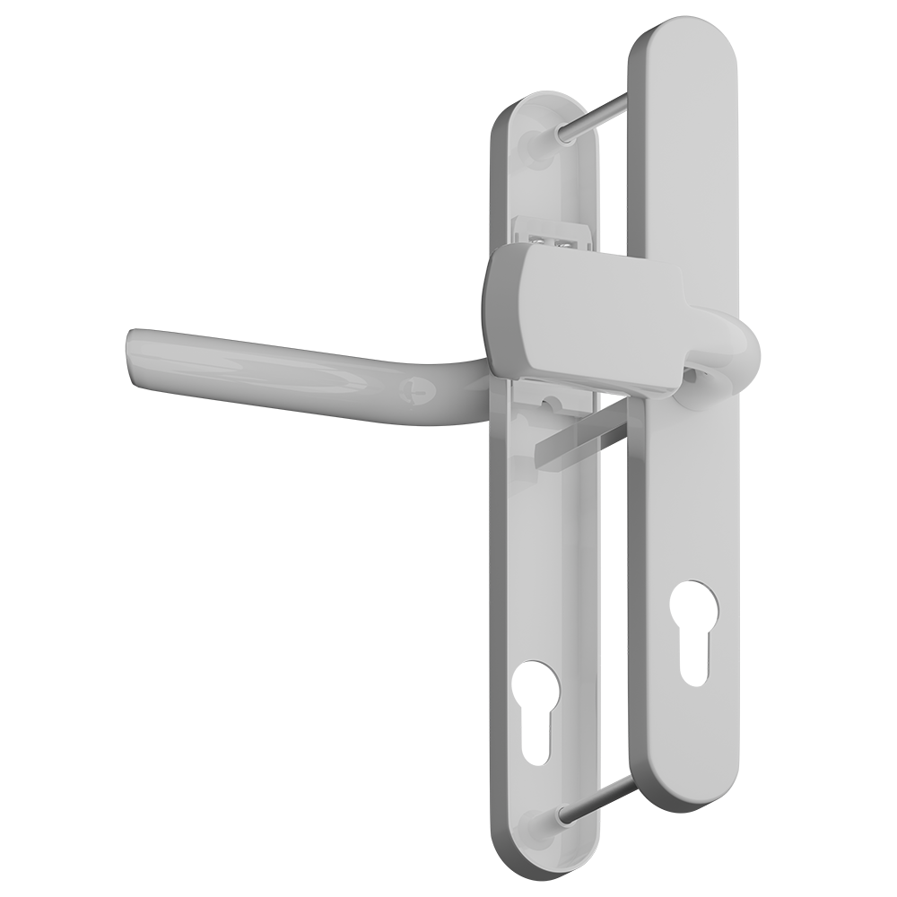 AS12526_1 - Ironmongery Warehouse Door lever handle with mounting plate and latch mechanism for a interior door (installation view)
