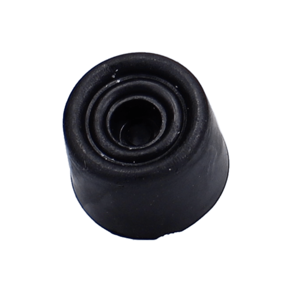 AS12703_1 - Ironmongery Warehouse Top view of a black rubber grommet with a hollow center, showing concentric rings around a central opening
