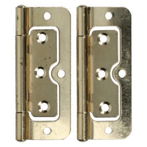 Pair of brass door hinges side by side for a double door setup