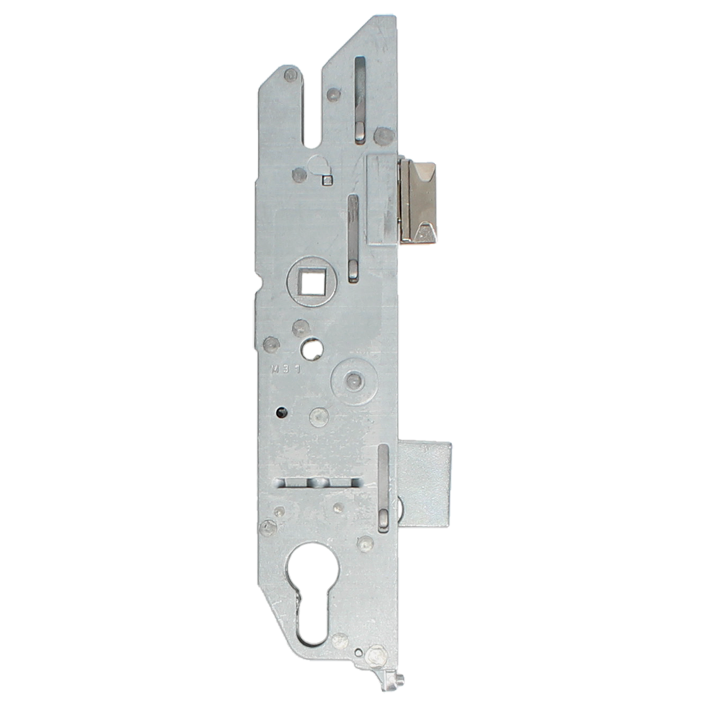 L37931_1 - Ironmongery Warehouse Vertical metal mortise lock body with bolt and keyhole cutout, used in doors for secure latching