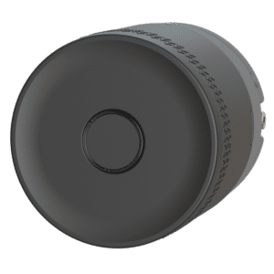 Front-facing view of a large circular loudspeaker driver with a dark gray cone, dust cap at center, and textured outer rim.