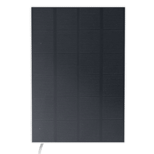 Solar panel mounted in a white frame with a cable at the bottom edge.