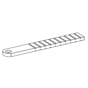 White plastic cable tie with a ridged strap and rounded head, used to secure items together