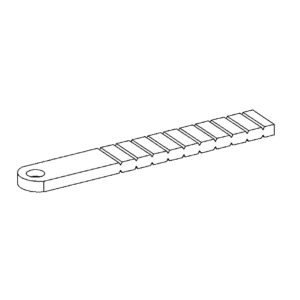 Plastic cable tie with a circular head and ridged strap for bundling cables or wires for securing hardware installations.