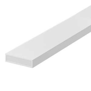 White hollow rectangular tube (square profile) seen at an angle, a long extrusion with an empty center