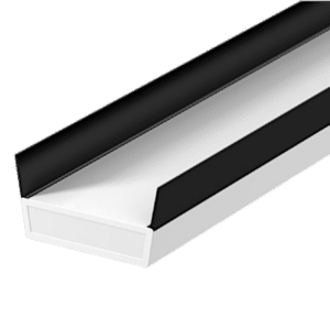 White drawer box with a black metal slide rail, shown in an extended position (drawer slide/rail mechanism) for cabinetry.