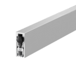 Cross-section of an aluminum sliding door profile with an integrated wheel/roller for a top rail system